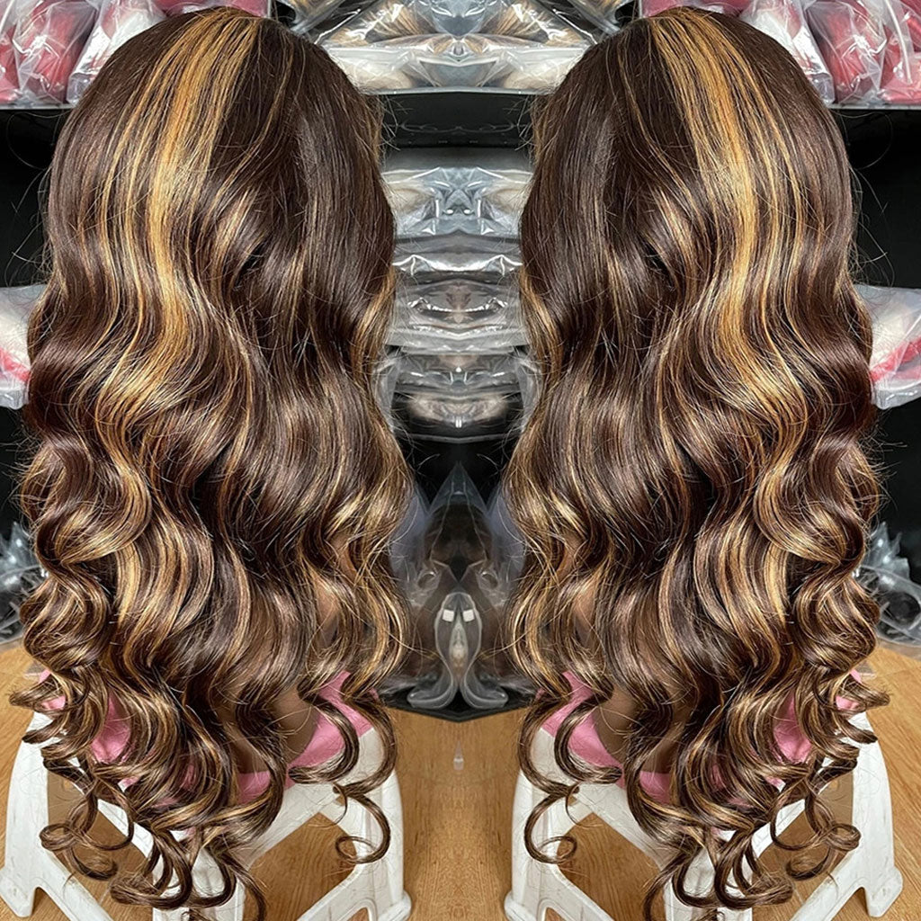 Highlight-honey-blonde-wig-4x4-lace-closure-wig-body-wave-closure-wig