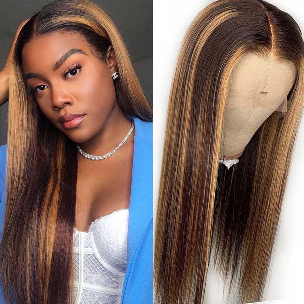     Highlight-straight-lace-front-wig-ombre-hair-4-27-frontal-wig