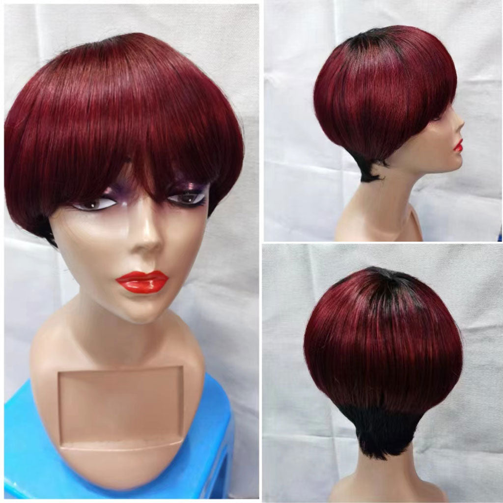 Fireshe Hair Colored Pixie Cut Wig Short Bob Wig With Bangs